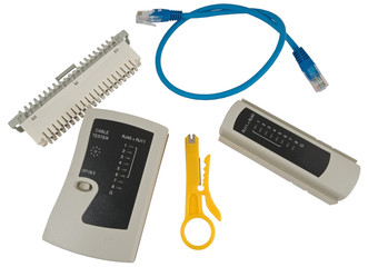 Wall Mural - Network tester and crimping tool with RJ45 connector