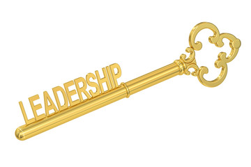 Poster - Leadership concept with golden key, 3D rendering