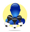 Illustration of blue person with three microphones with yellow circle background