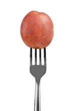 Small Red Potato On A Fork Isolated On A White Background