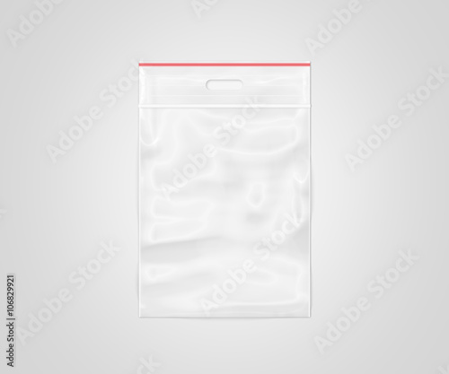 Download Plastic transparent zipper bag isolated, 3d illustration. Blank zip lock packaging design. Empty ...
