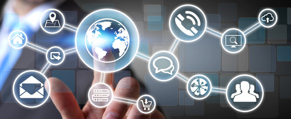 Poster - businessman using digital tactile screen interface with web icon