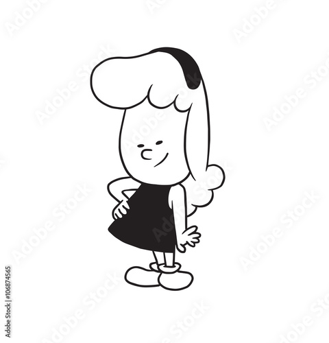 Vector Cartoon Image Of A Cute Little Girl With Wavy Hair In Dress