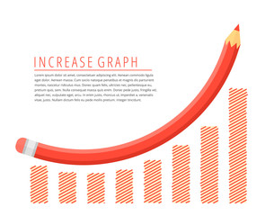 Flat infographic growth business concept. Red pencil as a increase graph arrow with growth hand drawn column chart. Infographics vector elements for web, publish, social networks.