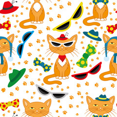 Poster - Orange cat, sunglasses, hat and butterfly.