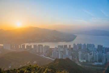 Wall Mural - Mountain landscape at sunset time in downtown of Ma on shan,Hong kong