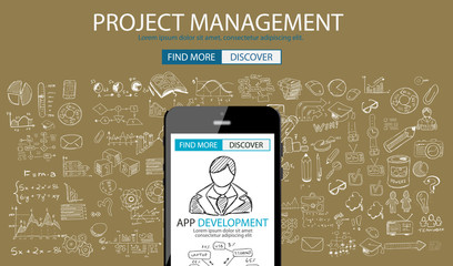 App Development Infpgraphic Concept Background with Doodle design style 