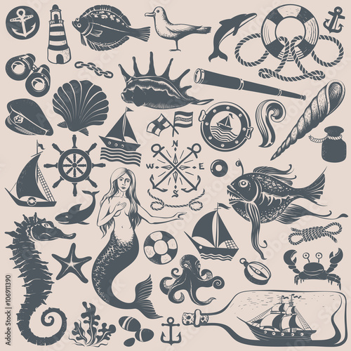 Vintage Drawings of NauticalI Illustrations , Buy this stock