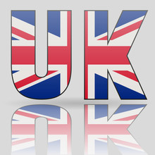 3D UK Word With British Flag