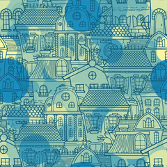 Cute seamless pattern of doodle houses.
