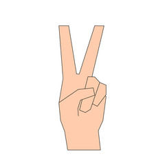 Victory sign with two fingers from the palm of your hand. With 2 fingers. 