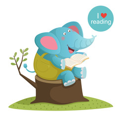 Sticker - cartoon elephant reading a book