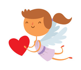 Wall Mural - Cartoon cute cupid angel smile girl kid vector silhouette