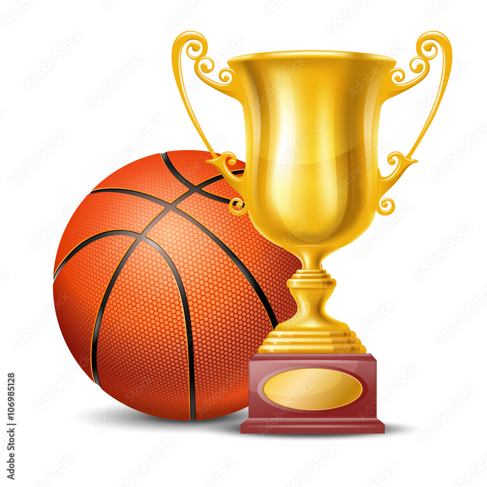 Vector de Stock Realistic Golden Trophy Cup and Basketball Ball ...