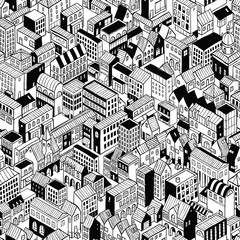 Wall Mural - City Seamless Pattern Isometric - Medium