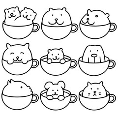 Sticker - vector set of animal latte art