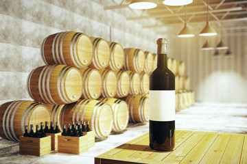 Poster - Wine bottle in winery