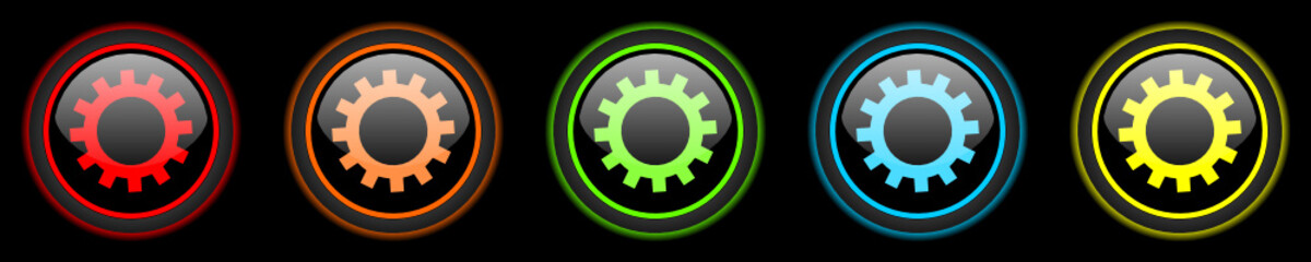 Aufkleber - gear colored vector icons set on black background