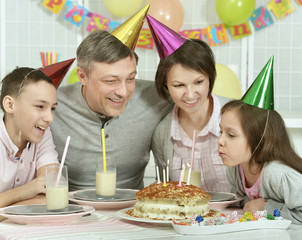 Canvas Print - happy family celebrationg birthday