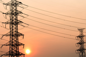 silhouette of high voltage electrical pole structure