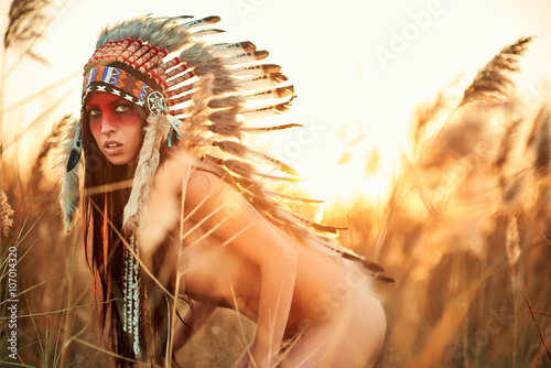 Fototapeta na drzwi i meble Piękna dziewczyna w garniturze Indian amerykańskich