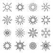 Sun icons. Collection of linear sun icons isolated on a white background. Simple sun symbols. Vector illustration