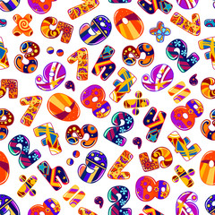 Poster - Colorful cartoon numbers seamless pattern