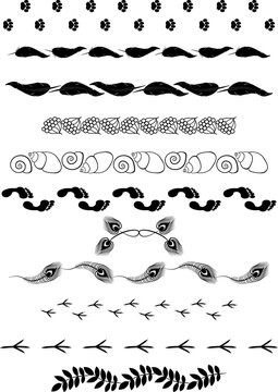 Animal and plant set page dividers for text, elements of  frame. Vector design elements.