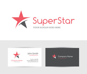 Red star logo and business card design template