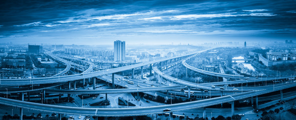 Wall Mural - panoramic view of interchange overpass bridge