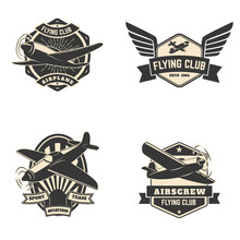 Set Of Flying Club Labels And Emblems
