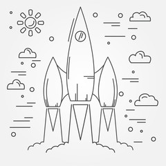 Startup. Rocket thin line icon. Human Space Flight. Vector illus