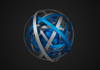 Poster - Abstract 3d rendering of sphere with rings in empty space. Futuristic shape. Surreal background.