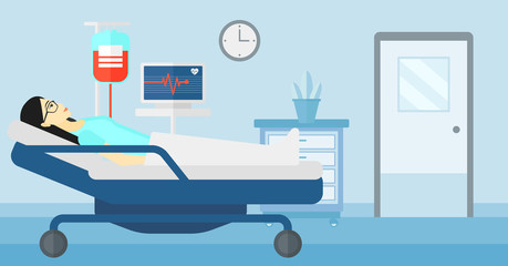 Poster - Patient lying in hospital bed.