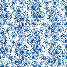 Seamless Blue Floral Pattern. Background In The Style Of Chinese