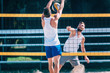 Beach volleyball action, professional players
