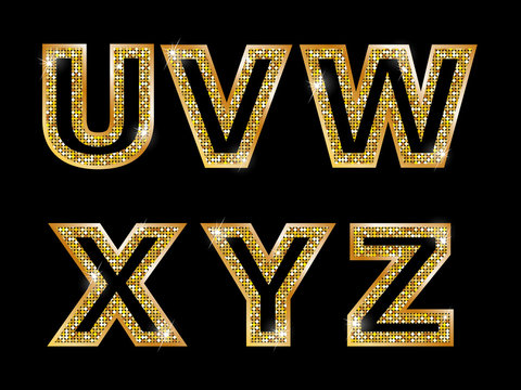 Golden shiny letters U, V, W, X, Y, Z
