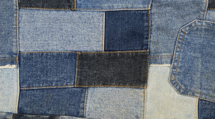 jeans patchwork background , denim patchwork .