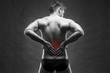 © staras - Kidney pain. Man with backache. Handsome muscular bodybuilder posing on gray background