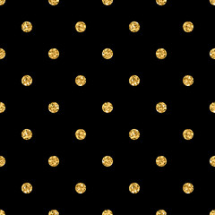 Wall Mural - polka dots seamless pattern. gold glitter and black template. abstract geometric texture. golden cir