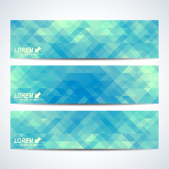 Poster - Blue set of vector banners. Background with blue triangles. Web banners card, vip, certificate, gift, voucher. Modern business stylish design