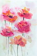Red poppy flowers , watercolor hand painted
