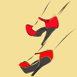 Женские ноги. красные туфли на шпильке высокий каблук. Силуэт женских ног в туфлях 