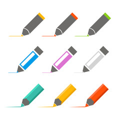 Poster - Color crayons and markers icons vector set