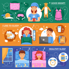 Sticker - Healthy Sleep Concept Flat Banners Set 