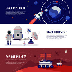 Poster - Space Research Flat Horizontal Banners Set  