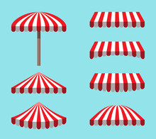 Set Of Red White Tents Isolated On Sky Background