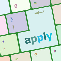 Poster - Apply online by pressing computer keyboard key to complete your application for a job vector illustration