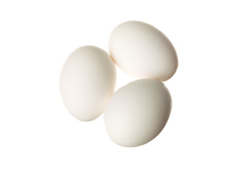 Canvas Print - three eggs displayed on white.