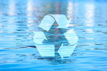 Recycling symbol on water background